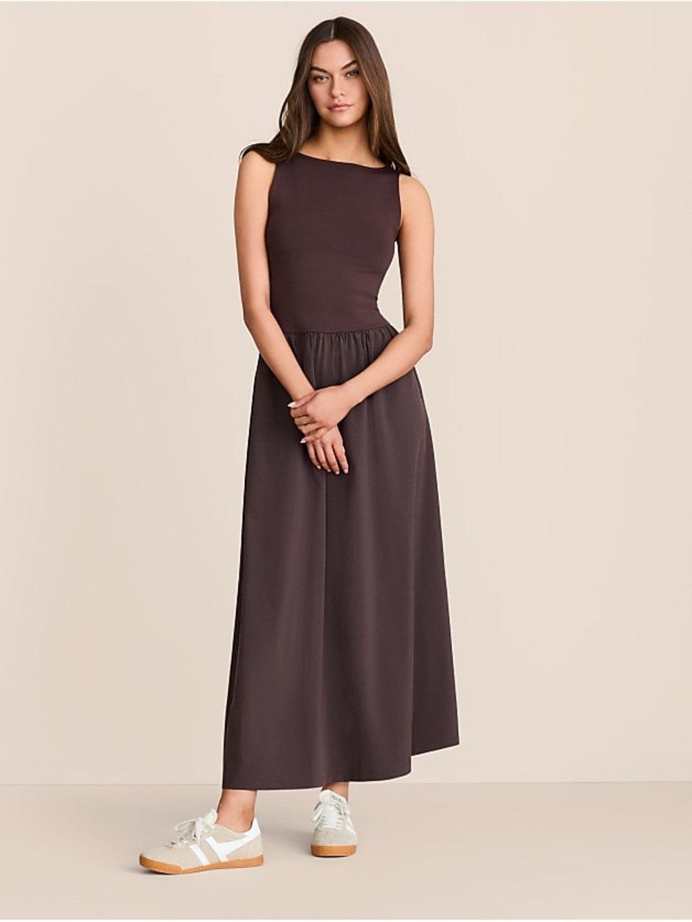 Lou & Grey Sleeveless Midi Dress in Deep Chocolate